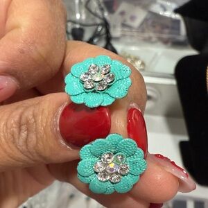 Turquoise Floral Crystal Earrings